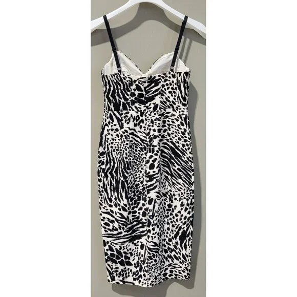 Sergio Hudson Size XXS Black & White Animal Print Bustier Sleeveless Midi Dress - Picture 4 of 8